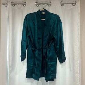 Victorias Secret Vintage Gold Label Teal Satin Robe